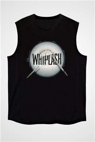 Unisex Whiplash Baskılı Siyah Kolsuz Tshirt
