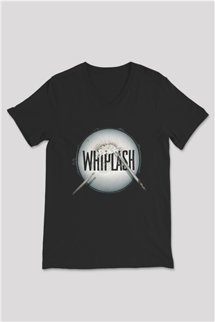 Unisex Whiplash Baskılı Siyah V Yaka Tshirt