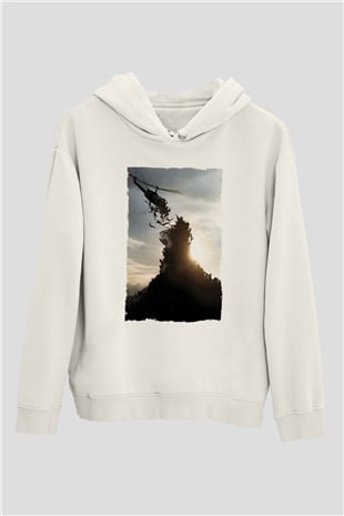 Unisex World War Z Baskılı Beyaz Kapüşonlu Sweatshirt