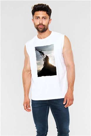 Unisex World War Z Baskılı Beyaz Kolsuz Tişört
