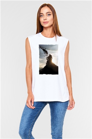 Unisex World War Z Baskılı Beyaz Kolsuz Tişört