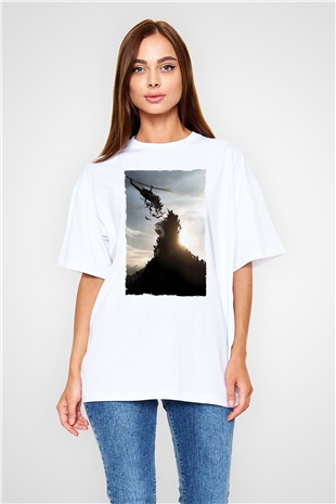 Unisex World War Z Baskılı Beyaz Oversize Tişört