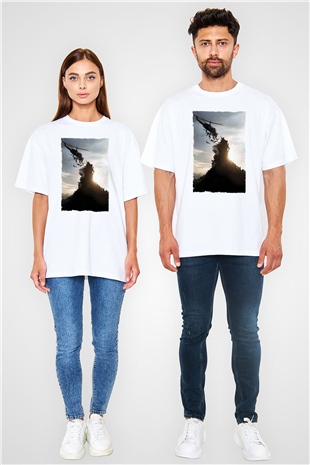 Unisex World War Z Baskılı Beyaz Oversize Tişört
