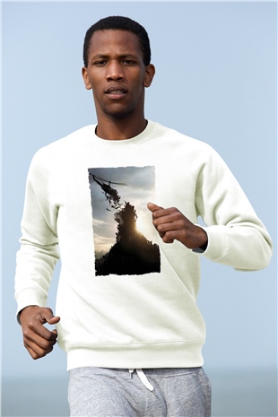 Unisex World War Z Baskılı Beyaz Sweatshirt