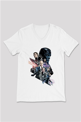 Unisex X-Men Apocalypse Baskılı Beyaz V Yaka Tshirt