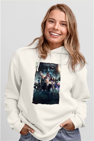 Unisex X-Men Apocalypse Baskılı Beyaz Kapüşonlu Sweatshirt