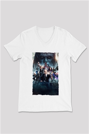 Unisex X-Men Apocalypse Baskılı Beyaz V Yaka T-shirt