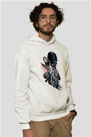 Unisex X-Men Apocalypse Baskılı Beyaz Kapüşonlu Sweatshirt