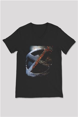 Unisex X-Men Apocalypse Baskılı Siyah V Yaka Tshirt