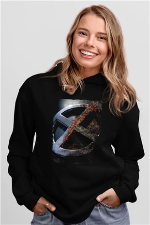 Unisex X-Men Apocalypse Baskılı Siyah Kapüşonlu Sweatshirt