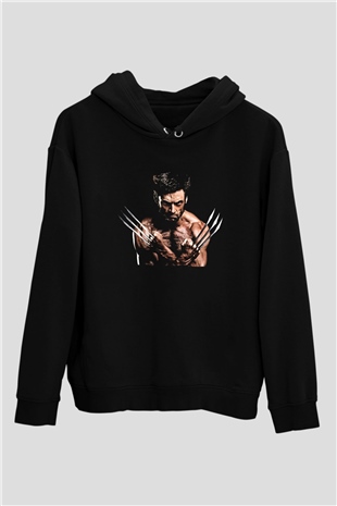 Unisex X-MEN Baskılı Siyah Kapüşonlu Sweatshirt