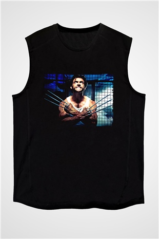 Unisex X-Men Başlangıç Wolverine (X-Men Origins Wolverine) Baskılı Siyah Kolsuz T-shirt