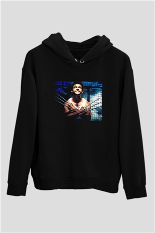 Unisex X-Men Başlangıç Wolverine (X-Men Origins Wolverine) Baskılı Siyah Kapüşonlu Sweatshirt