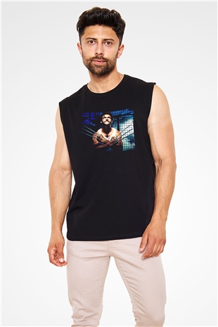 Unisex X-Men Başlangıç Wolverine (X-Men Origins Wolverine) Baskılı Siyah Kolsuz T-shirt