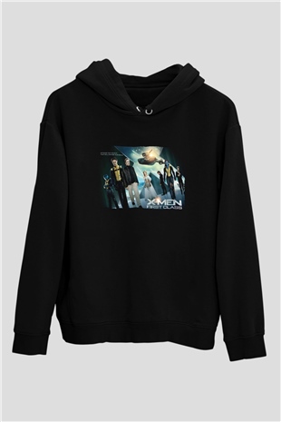 Unisex X-Men Birinci Sınıf Baskılı Siyah Kapüşonlu Sweatshirt
