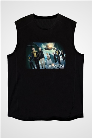 Unisex X-Men Birinci Sınıf Baskılı Siyah Kolsuz Tshirt