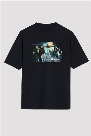 Unisex X-Men Birinci Sınıf Baskılı Siyah Oversize Tshirt