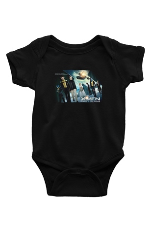 Unisex X-Men Birinci Sınıf Baskılı Siyah Bebek Body - Zıbın