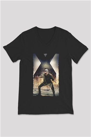Unisex X-Men Days of Future Past Baskılı Siyah V Yaka Tişört