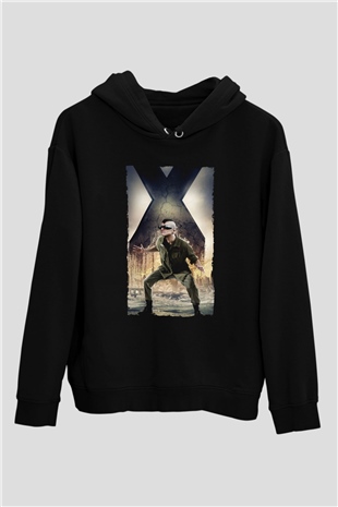 Unisex X-Men Days of Future Past Baskılı Siyah Kapüşonlu Sweatshirt