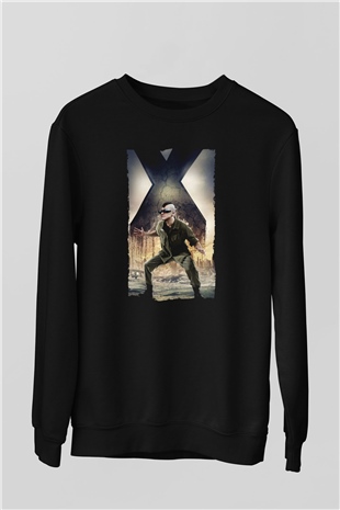 Unisex X-Men Days of Future Past Baskılı Siyah Sweatshirt