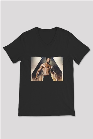 Unisex X-Men Days of Future Past Baskılı Siyah V Yaka T-shirt