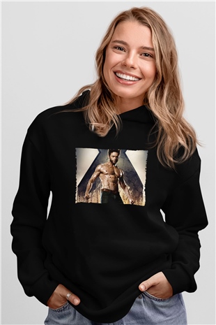 Unisex X-Men Days of Future Past Baskılı Siyah Kapüşonlu Sweatshirt