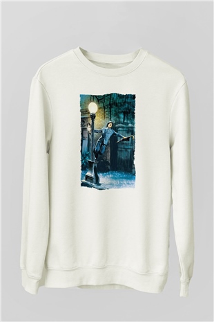 Unisex Yağmur Altında (Singin in the Rain) Baskılı Beyaz Sweatshirt