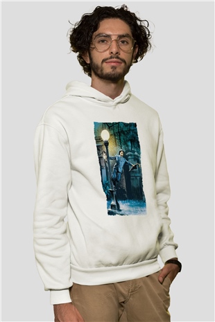 Unisex Yağmur Altında (Singin in the Rain) Baskılı Beyaz Kapüşonlu Sweatshirt