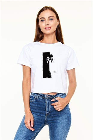Unisex Yaralı Yüz (Scarface) Baskılı Beyaz Crop Top Tshirt