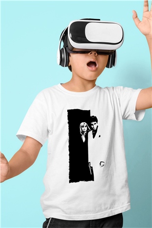 Unisex Yaralı Yüz (Scarface) Baskılı Beyaz Çocuk Tshirt