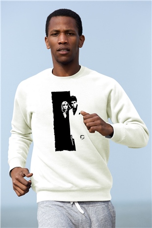 Unisex Yaralı Yüz (Scarface) Baskılı Beyaz Sweatshirt
