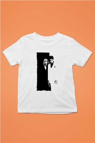 Unisex Yaralı Yüz (Scarface) Baskılı Beyaz Çocuk Tshirt