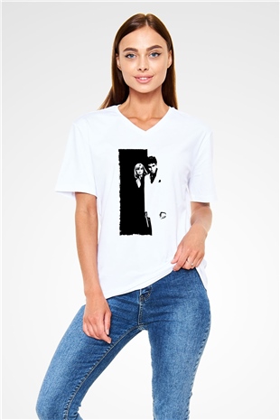 Unisex Yaralı Yüz (Scarface) Baskılı Beyaz V Yaka Tshirt