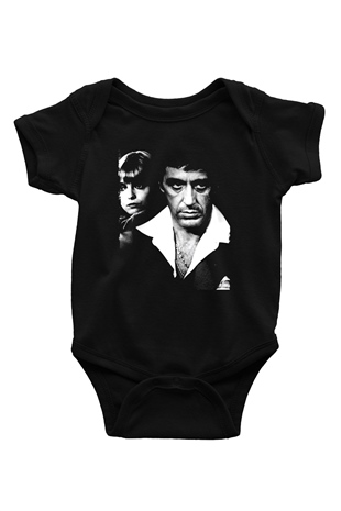 Unisex Yaralı Yüz (Scarface) Baskılı Siyah Bebek Body - Zıbın