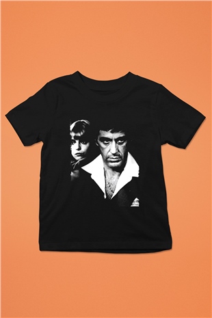Unisex Yaralı Yüz (Scarface) Baskılı Siyah Çocuk Tişört