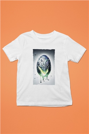 Unisex Yaratık - Alien Baskılı Beyaz Çocuk Tshirt