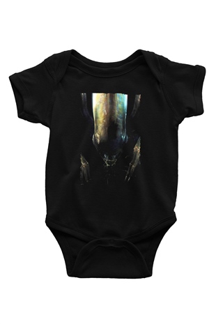 Unisex Yaratık (Alien) Baskılı Siyah Bebek Body - Zıbın