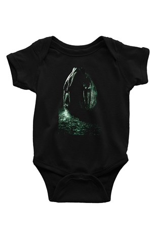 Unisex Yaratık (Alien) Baskılı Siyah Çocuk Unisex Tshirt