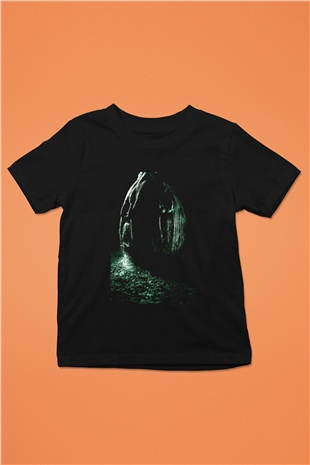 Unisex Yaratık (Alien) Baskılı Siyah Çocuk Unisex Tshirt
