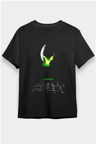 Yaratık (Alien) Baskılı Siyah T-shirt
