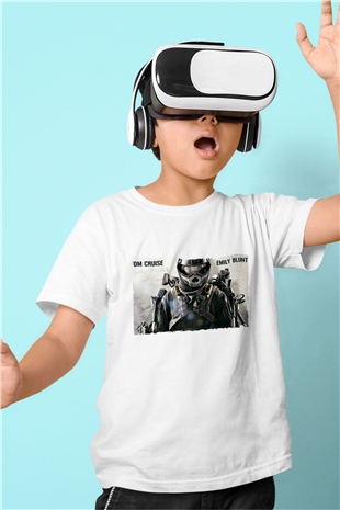 Unisex Yarının Sınırında (Edge of Tomorrow) Baskılı Beyaz Çocuk Tshirt