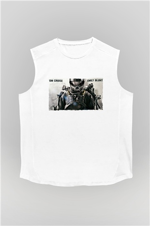 Unisex Yarının Sınırında (Edge of Tomorrow) Baskılı Beyaz Kolsuz Tshirt
