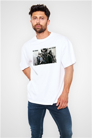Unisex Yarının Sınırında (Edge of Tomorrow) Baskılı Beyaz Oversize Oversize T-shirt
