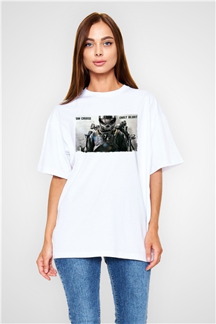 Unisex Yarının Sınırında (Edge of Tomorrow) Baskılı Beyaz Oversize Oversize T-shirt