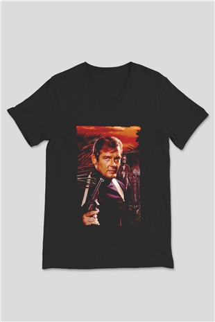 Unisex Yaşamak İçin Öldür (Live and Let Die) Baskılı Siyah V Yaka T-shirt