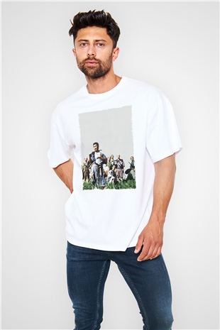 Unisex Yedi Samuray (Seven Samurai) Baskılı Beyaz Oversize Tişört
