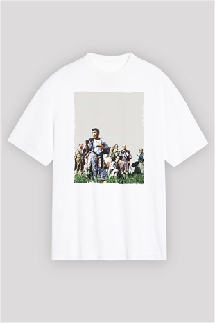 Unisex Yedi Samuray (Seven Samurai) Baskılı Beyaz Oversize Tişört