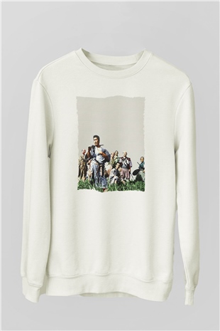 Unisex Yedi Samuray (Seven Samurai) Baskılı Beyaz Sweatshirt