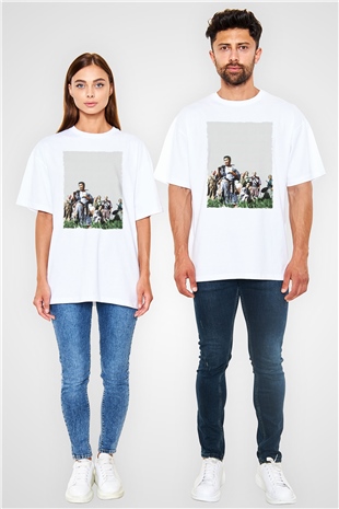 Unisex Yedi Samuray (Seven Samurai) Baskılı Beyaz Oversize Tişört